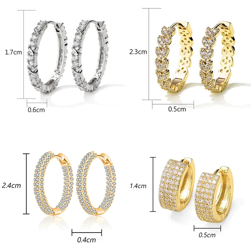 Gold Plated Zircon Cross X Hoop Earrings for Woman