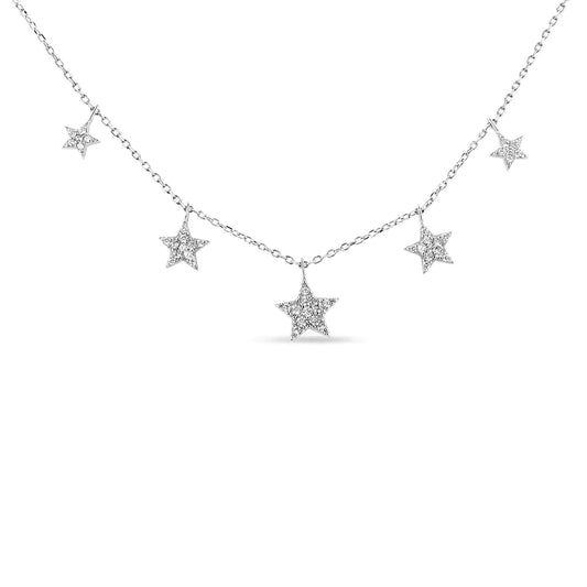 Sterling Silver 1/3 Diamond Graduated Five Star 18" Necklace (I1-I2 Clarity, H-I Color)