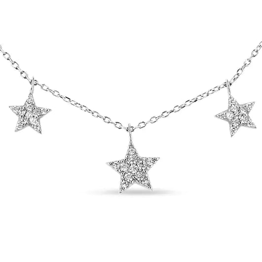 Sterling Silver 1/3 Diamond Graduated Five Star 18" Necklace (I1-I2 Clarity, H-I Color)