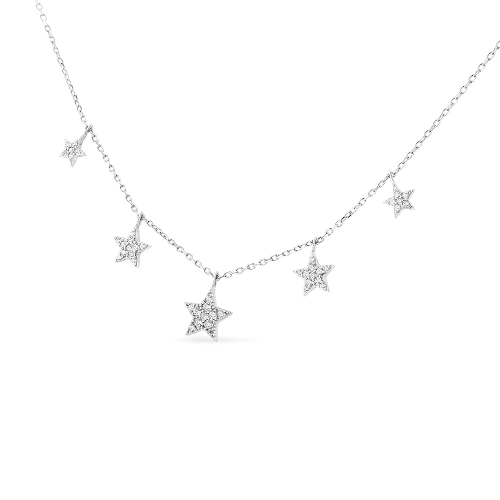 Sterling Silver 1/3 Diamond Graduated Five Star 18" Necklace (I1-I2 Clarity, H-I Color)